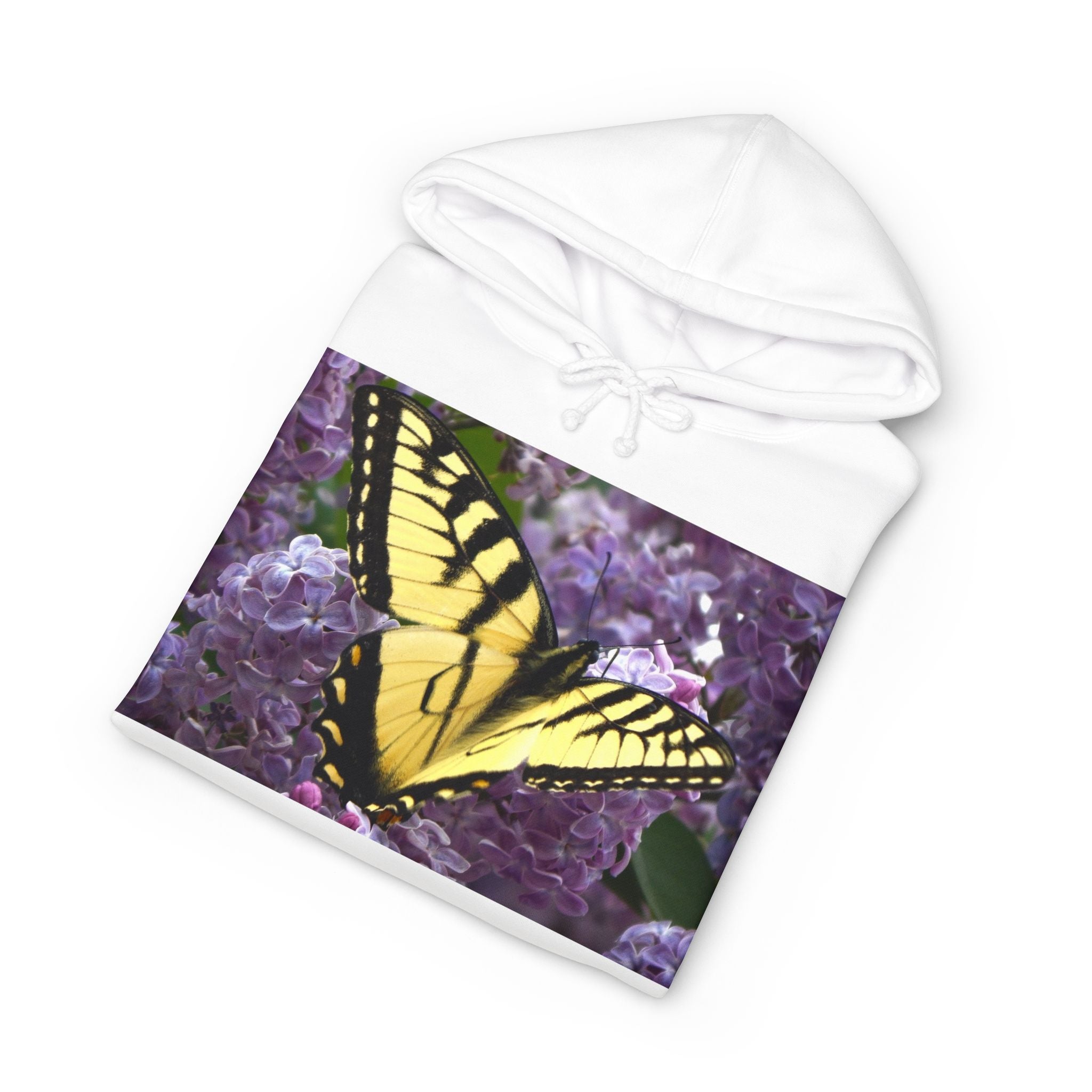 Butterfly Hoodie — Yellow Swallowtail on Purple Floral Background