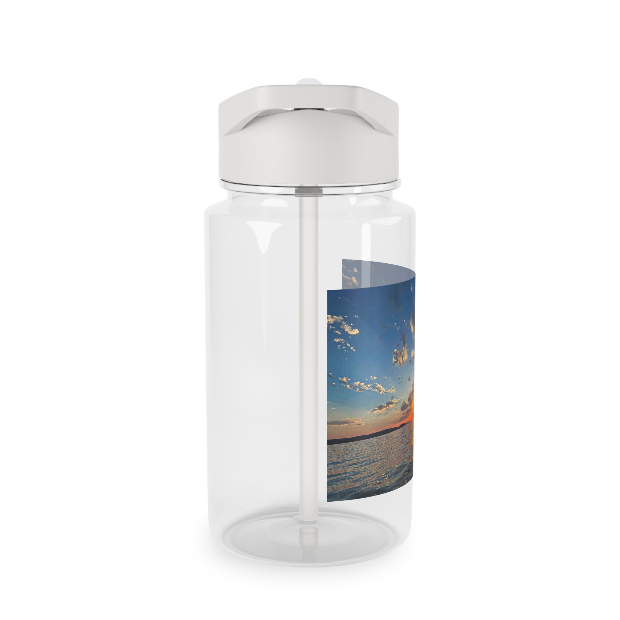 Sunset Ocean Tritan Water Bottle — Scenic Beach Sunrise Photo Bottle with Straw Lid