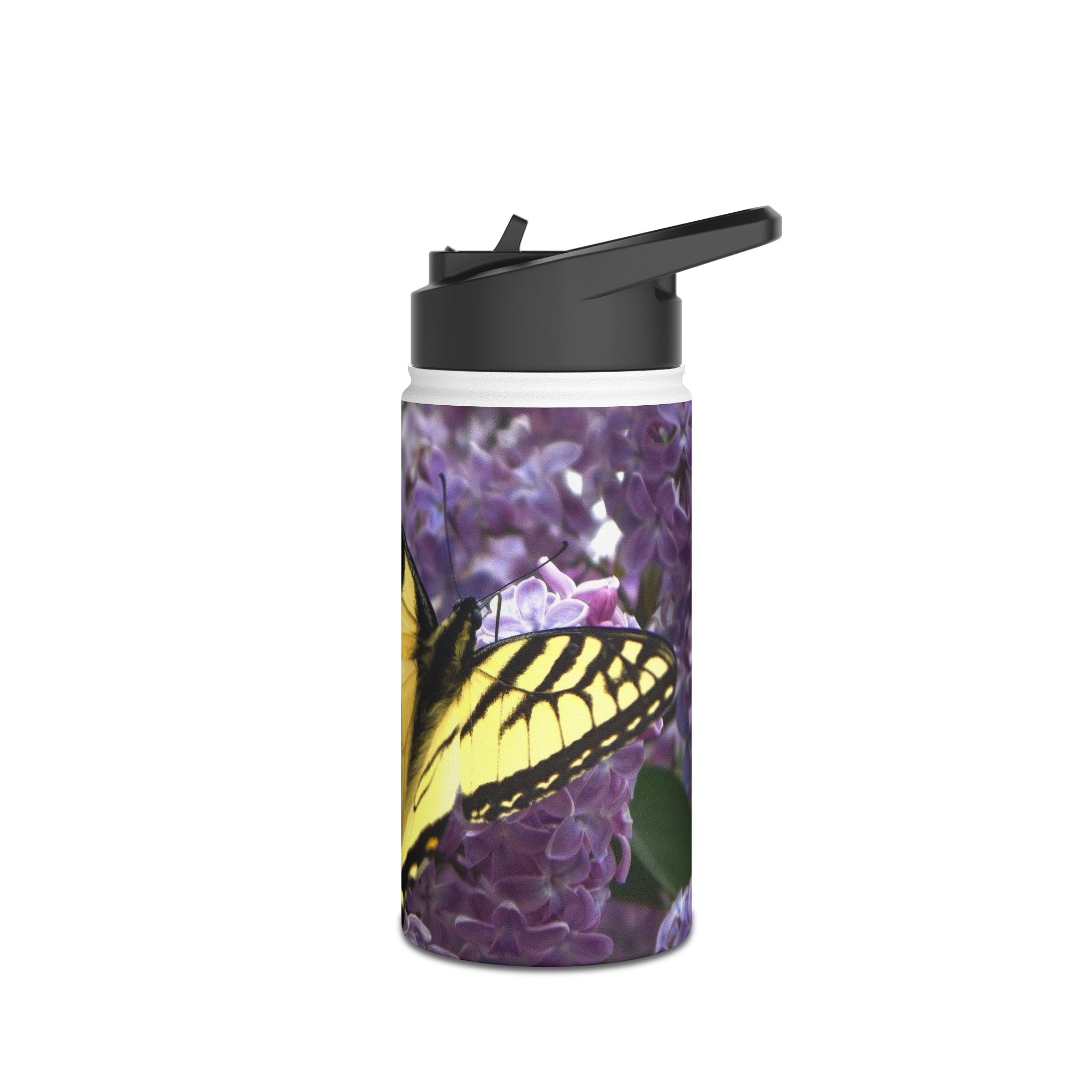 Butterfly Floral Stainless Steel Water Bottle — Yellow Swallowtail on Lilacs