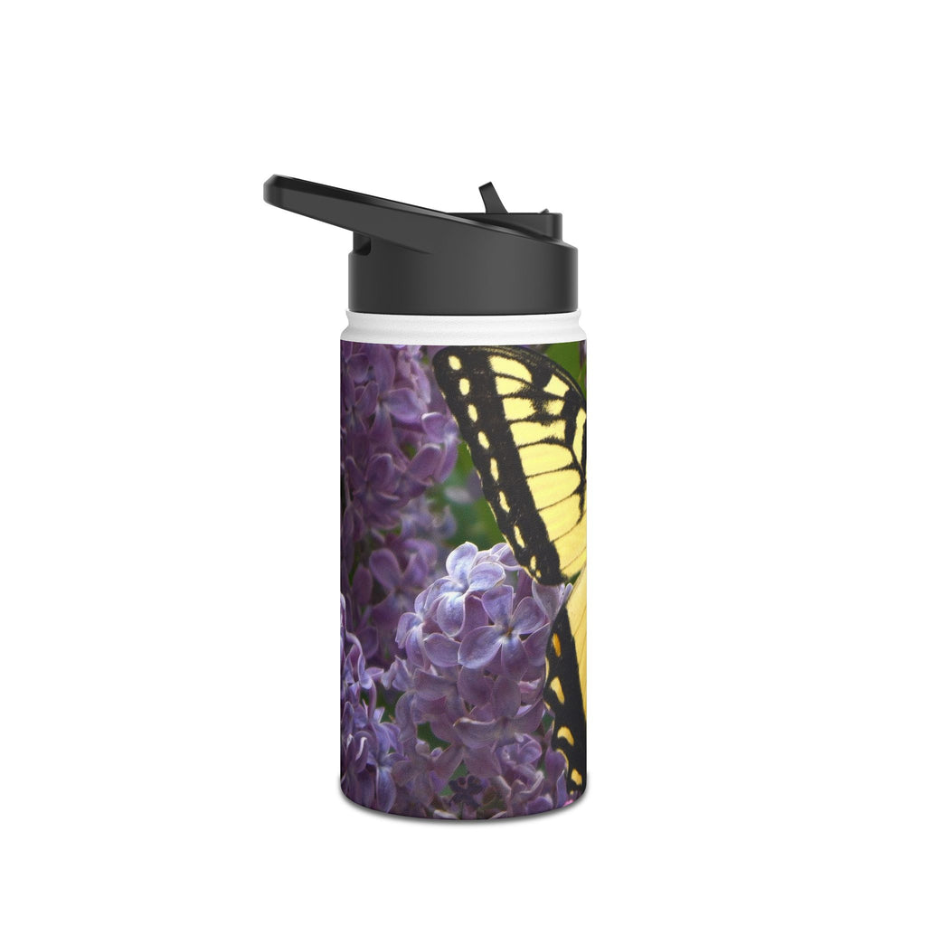 Butterfly Floral Stainless Steel Water Bottle — Yellow Swallowtail on Lilacs
