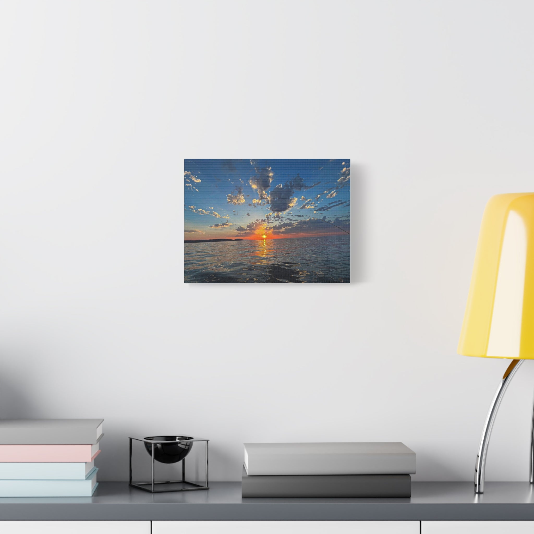 Sunset Over Water Canvas Print — Tranquil Lake Sunset Matte Stretched Wall Art