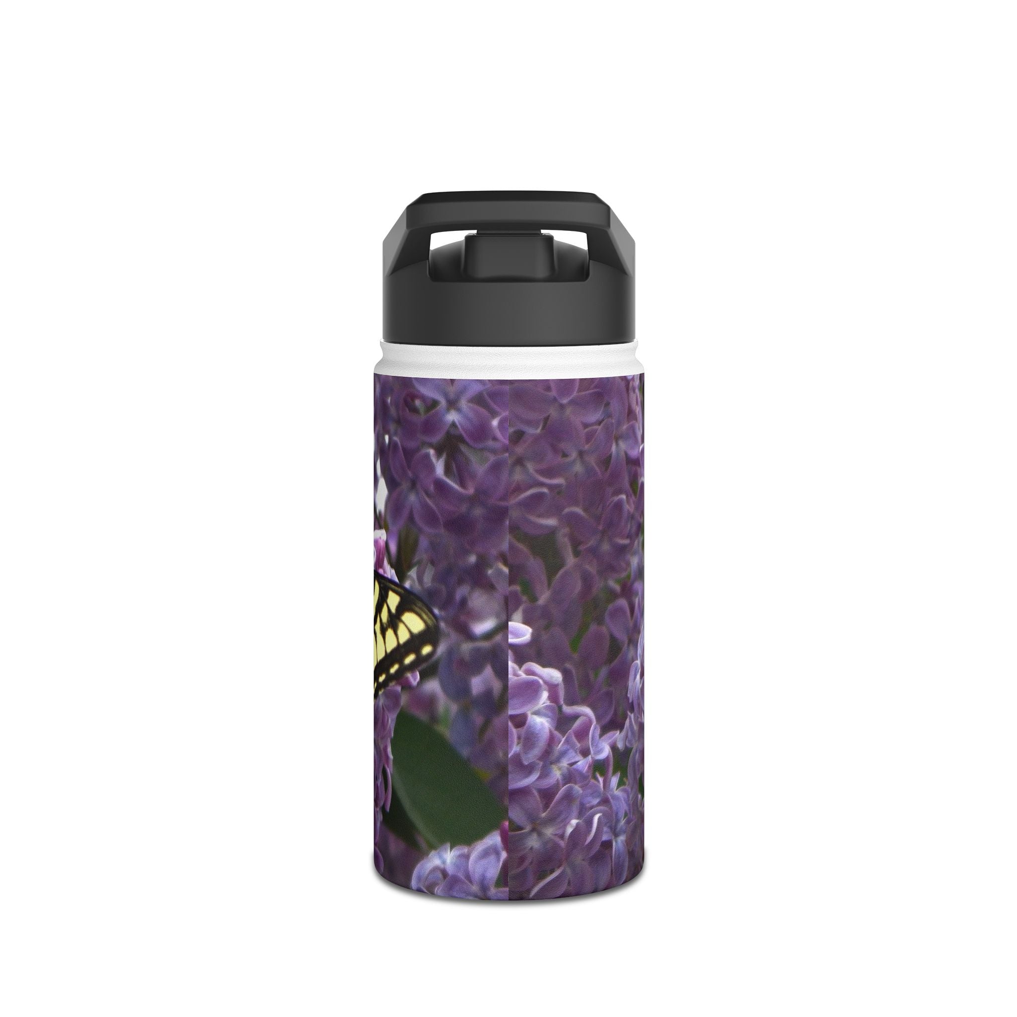 Butterfly Floral Stainless Steel Water Bottle — Yellow Swallowtail on Lilacs
