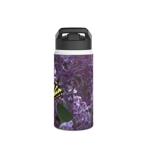 Butterfly Floral Stainless Steel Water Bottle — Yellow Swallowtail on Lilacs