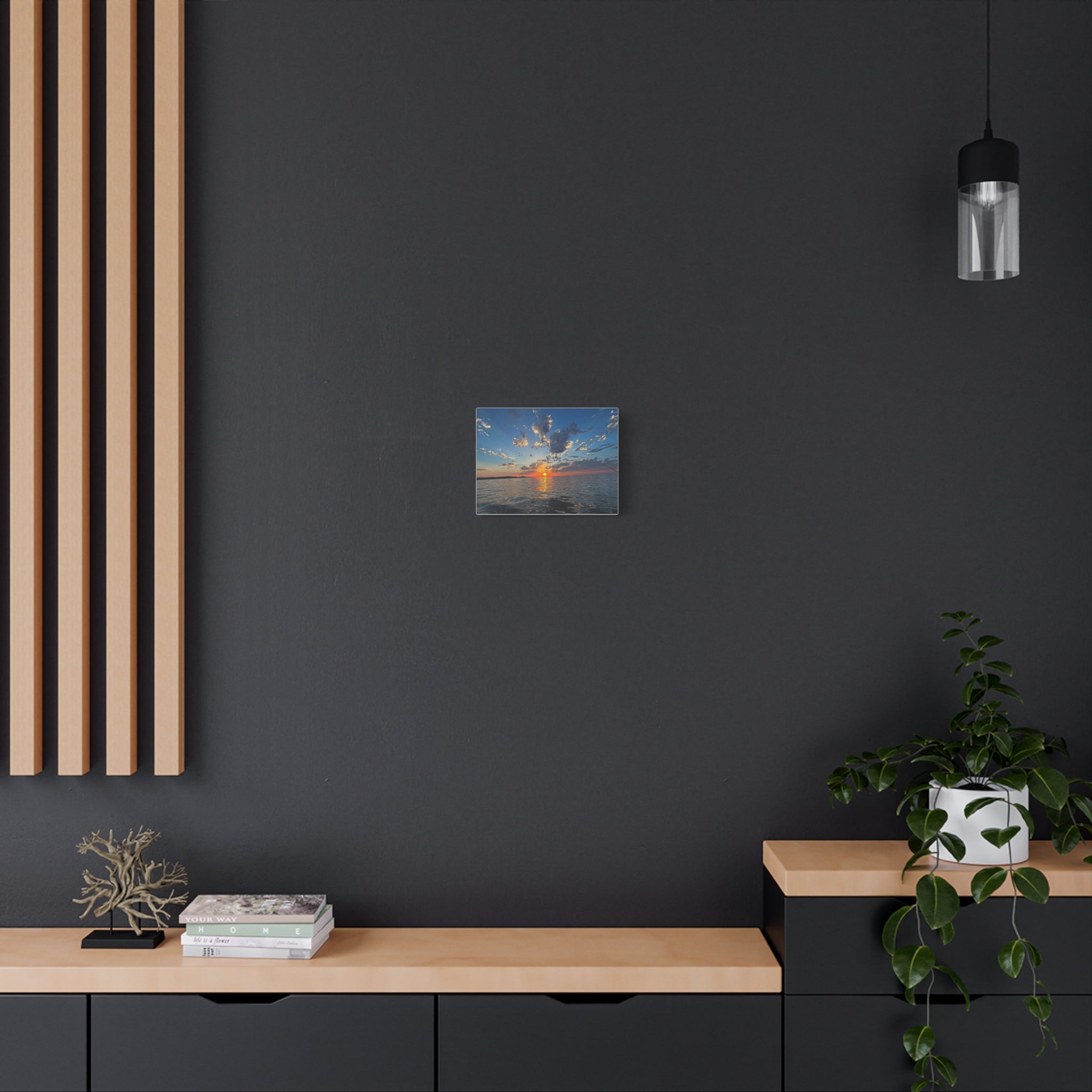 Sunset Over Water Canvas Print — Tranquil Lake Sunset Matte Stretched Wall Art