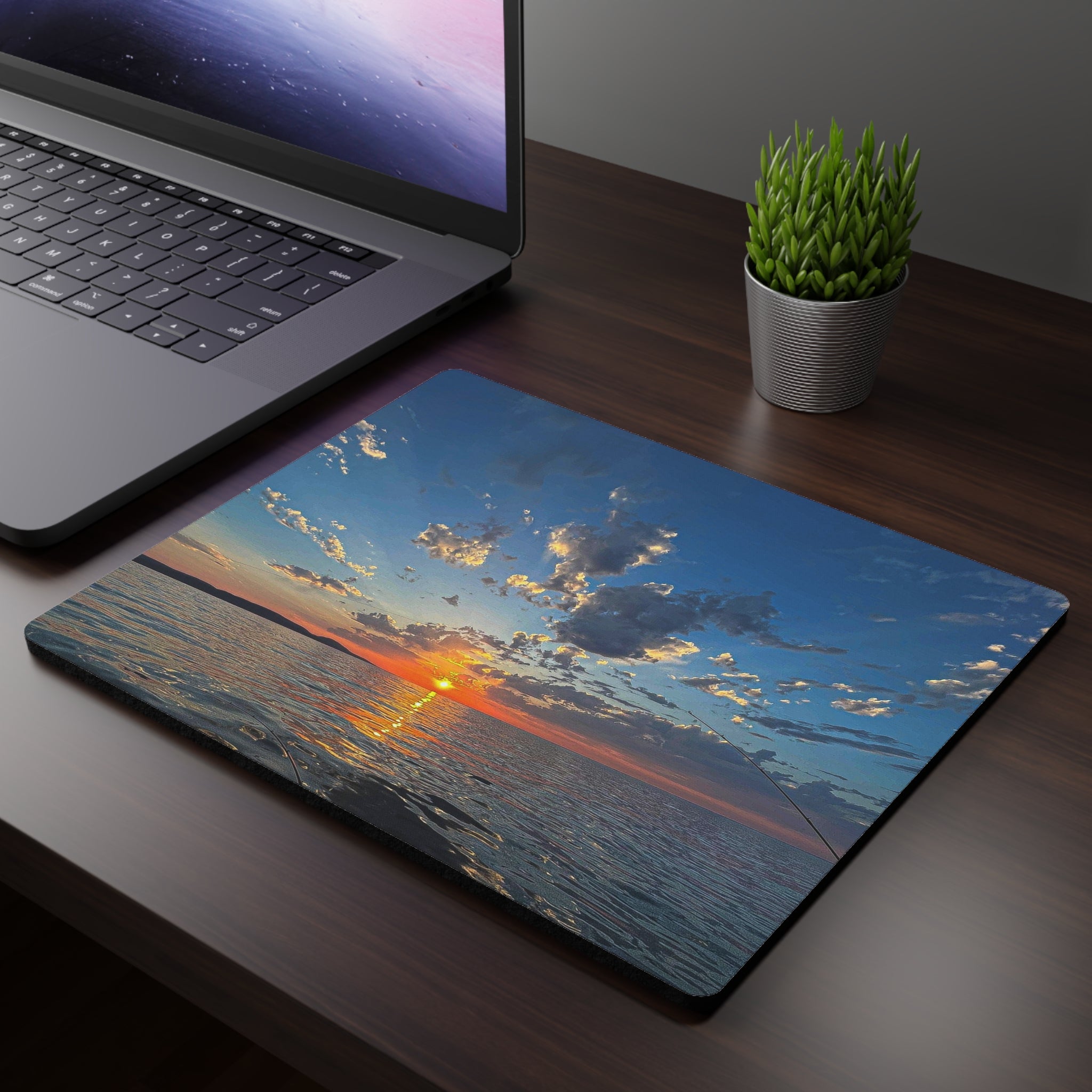 Sunset Over Ocean Rectangular Mouse Pad — Scenic Beach Sunset Desk Mat