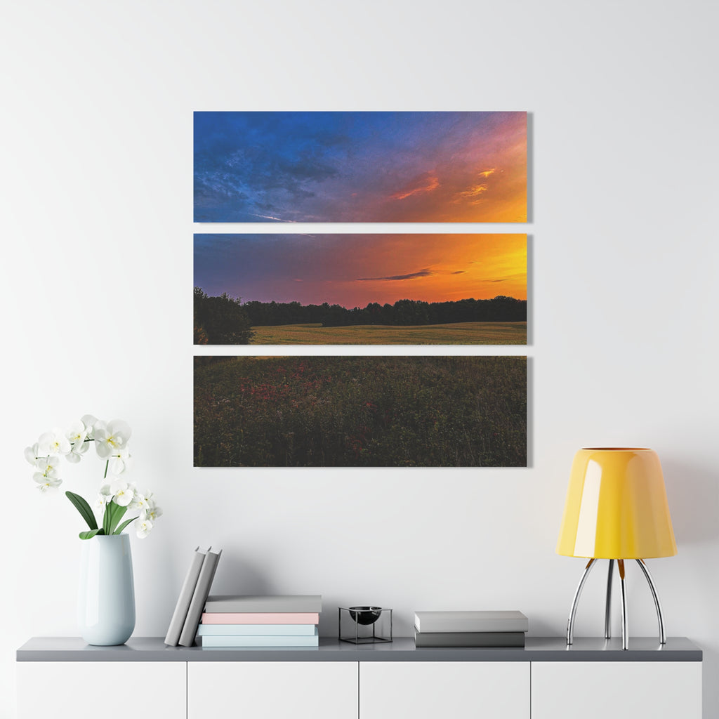 Sunset Field Triptych Acrylic Print — 3-Panel Wall Art
