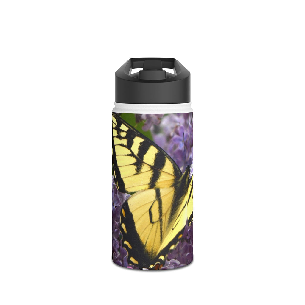 Butterfly Floral Stainless Steel Water Bottle — Yellow Swallowtail on Lilacs
