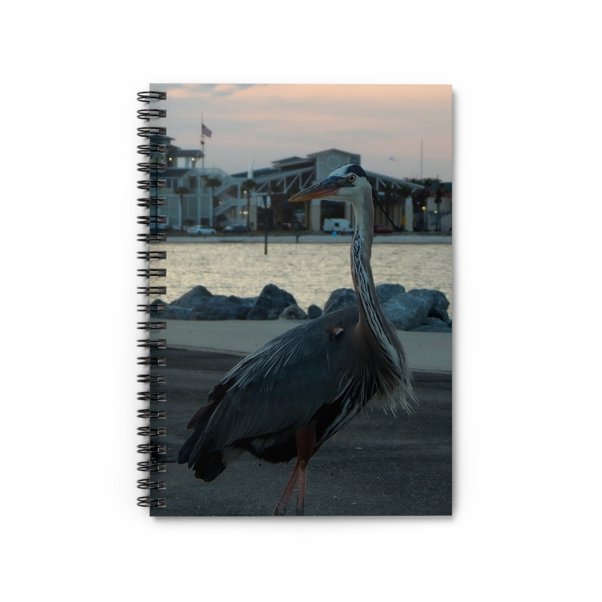 Great Blue Heron Sunset Spiral Notebook — Ruled Journal for Bird Lovers & Coastal Notes