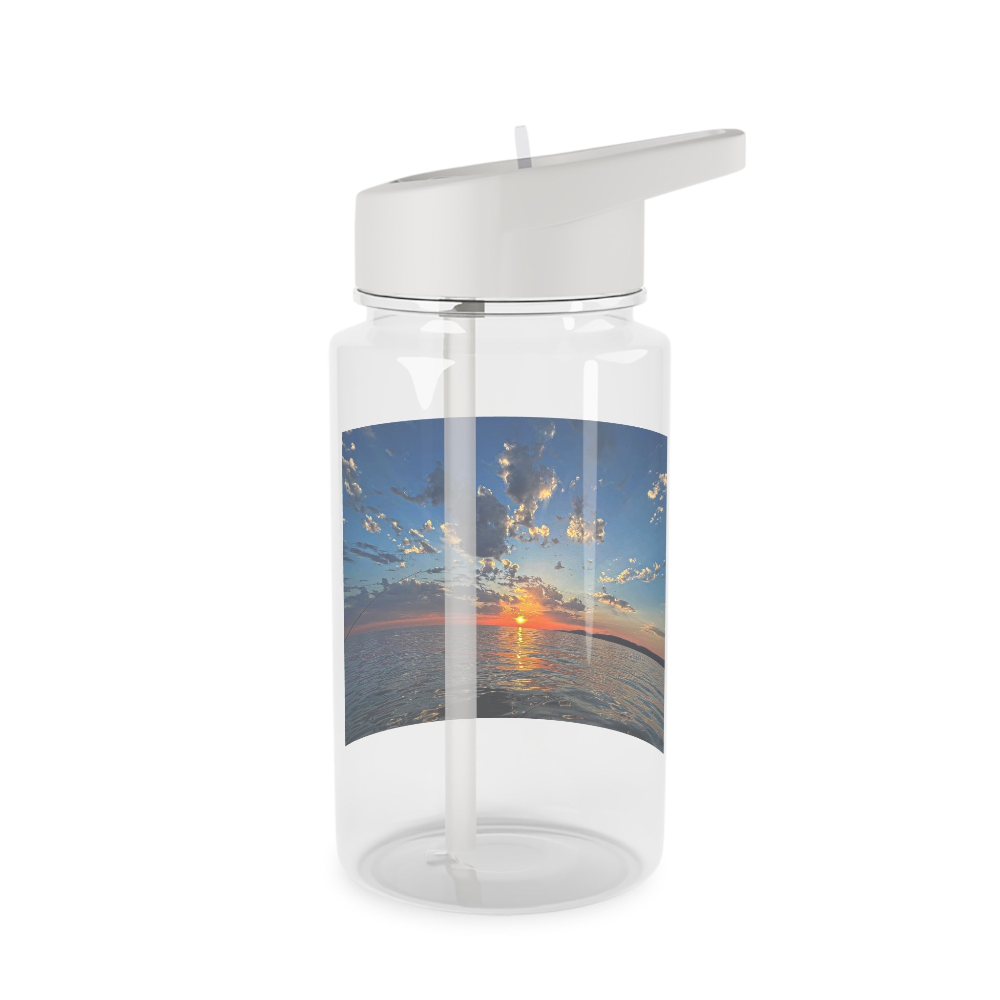 Sunset Ocean Tritan Water Bottle — Scenic Beach Sunrise Photo Bottle with Straw Lid
