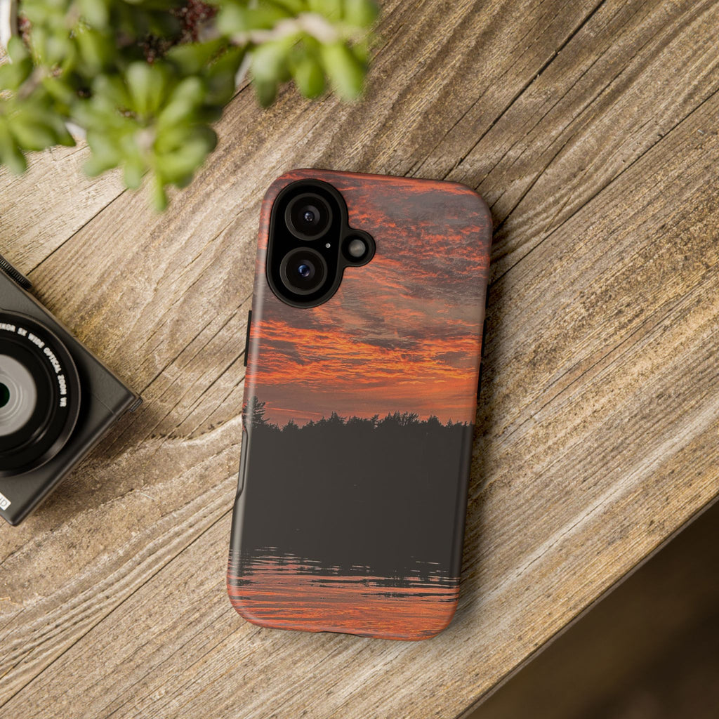 Sunset Lake Tough Phone Case — Landscape Reflection Protective Cover