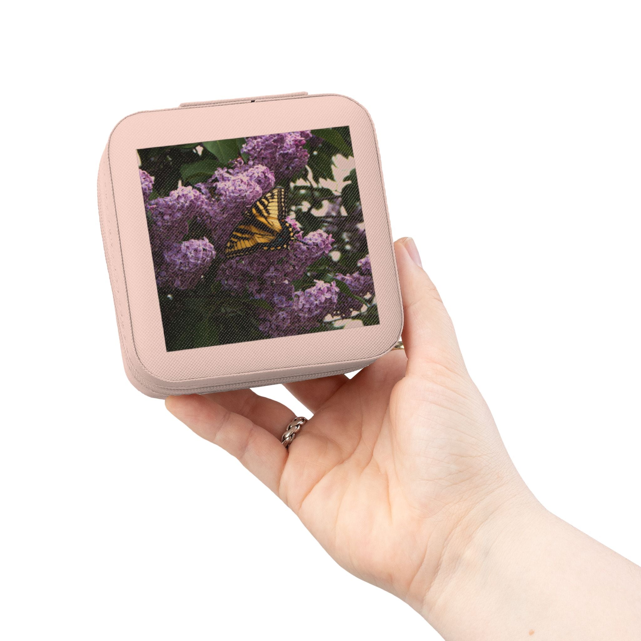 Jewelry Case — Compact Travel Organizer with Butterfly Lilac Design