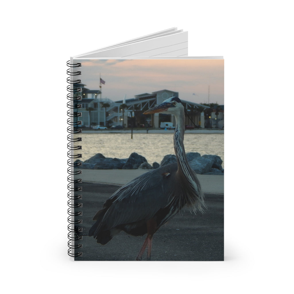Great Blue Heron Sunset Spiral Notebook — Ruled Journal for Bird Lovers & Coastal Notes