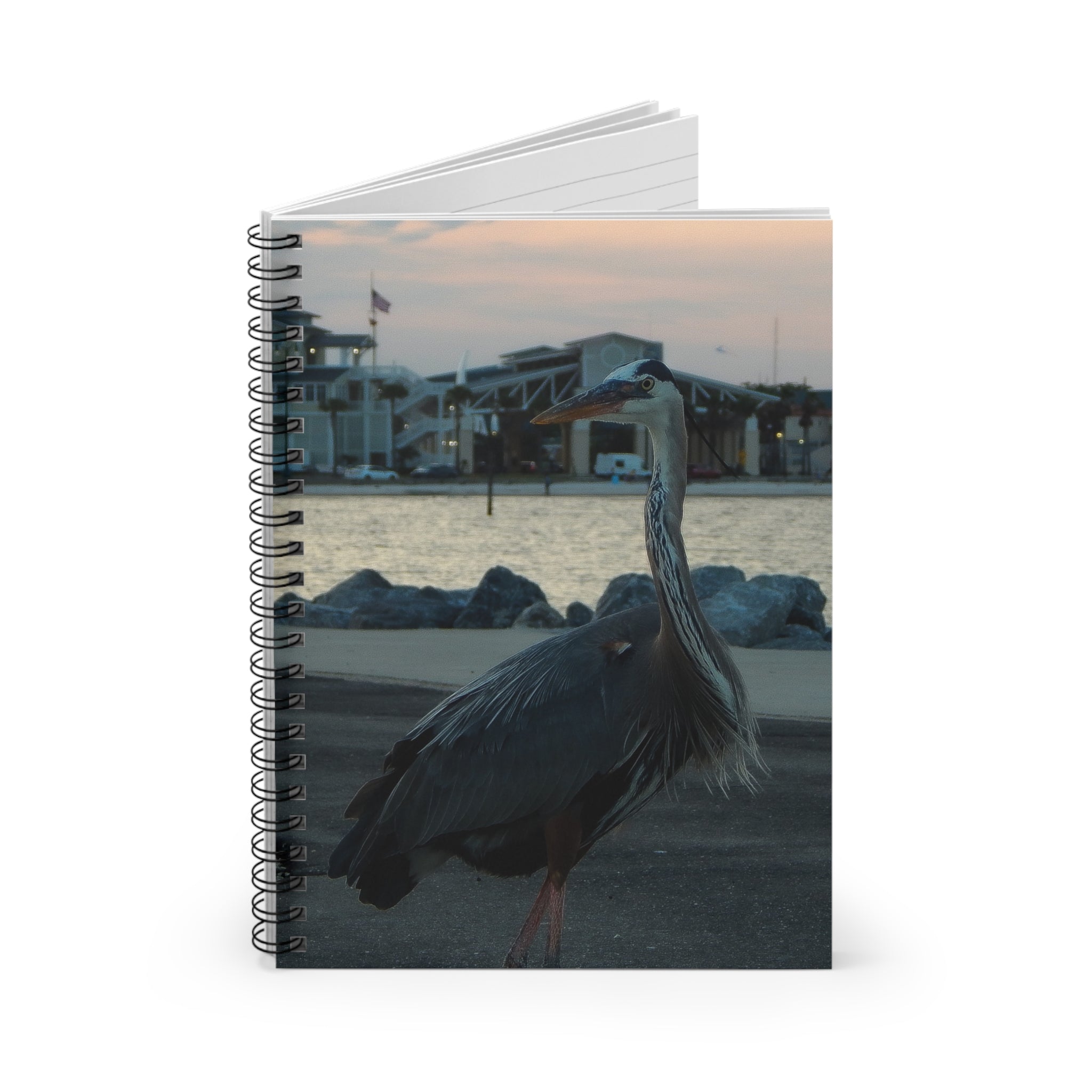 Great Blue Heron Sunset Spiral Notebook — Ruled Journal for Bird Lovers & Coastal Notes
