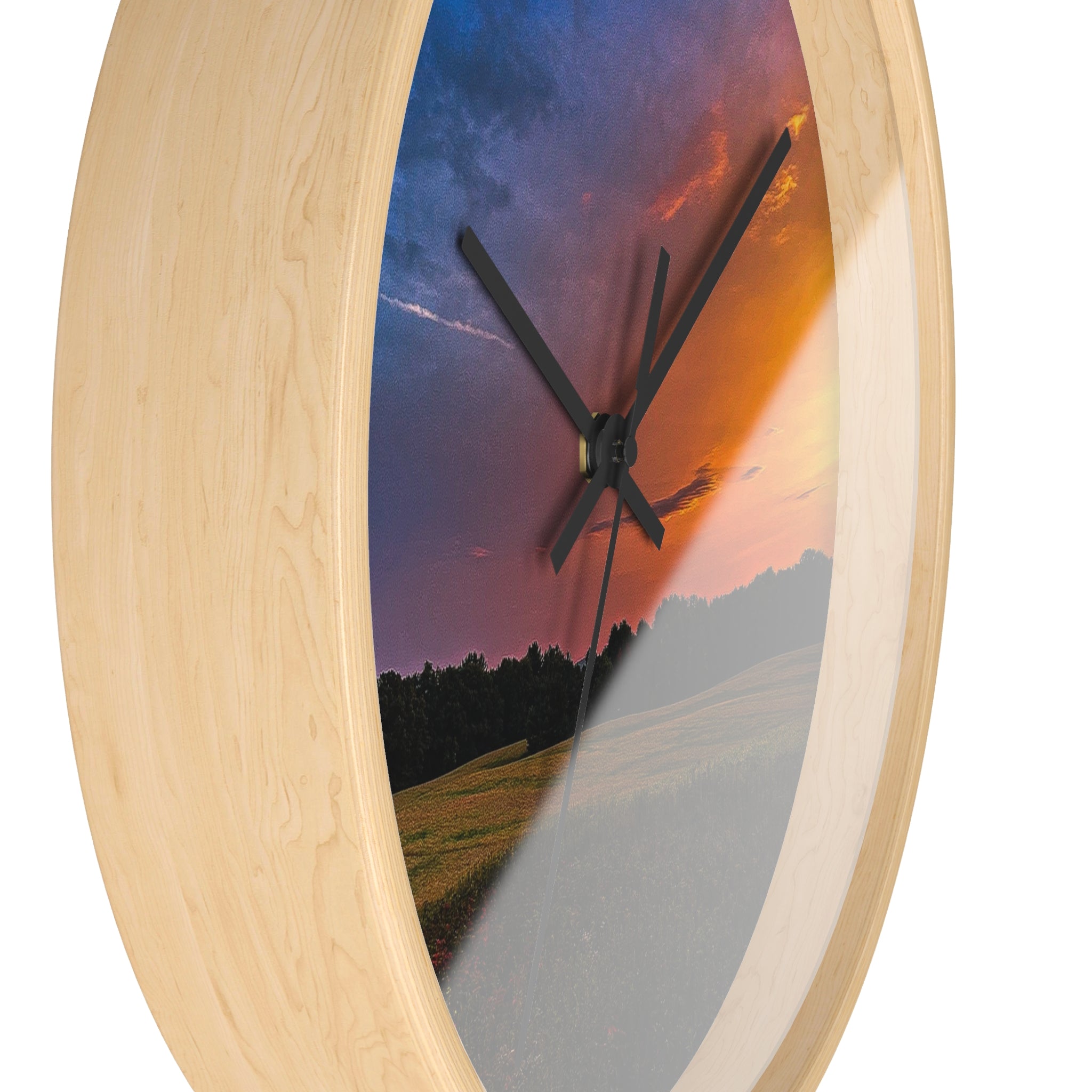 Sunset Meadow Wall Clock — Rustic Landscape Home Decor