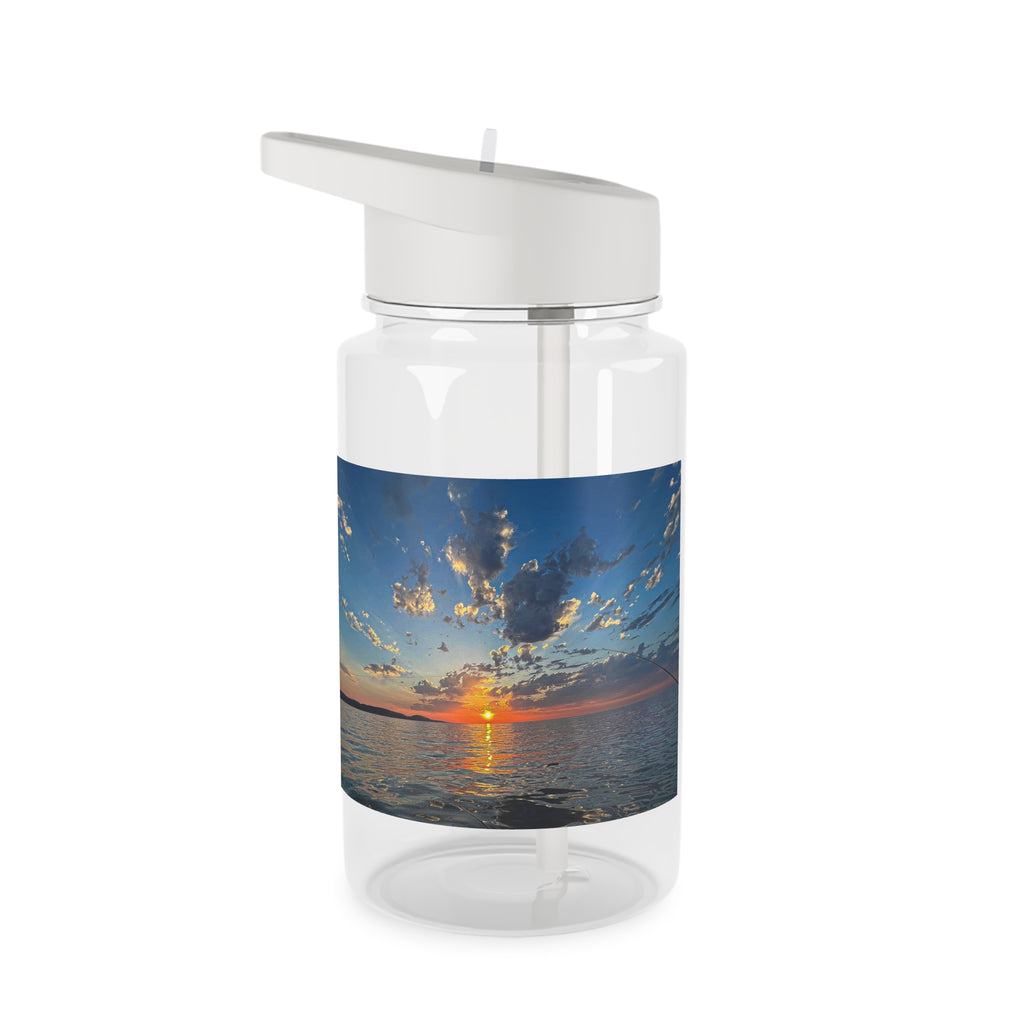 Sunset Ocean Tritan Water Bottle — Scenic Beach Sunrise Photo Bottle with Straw Lid
