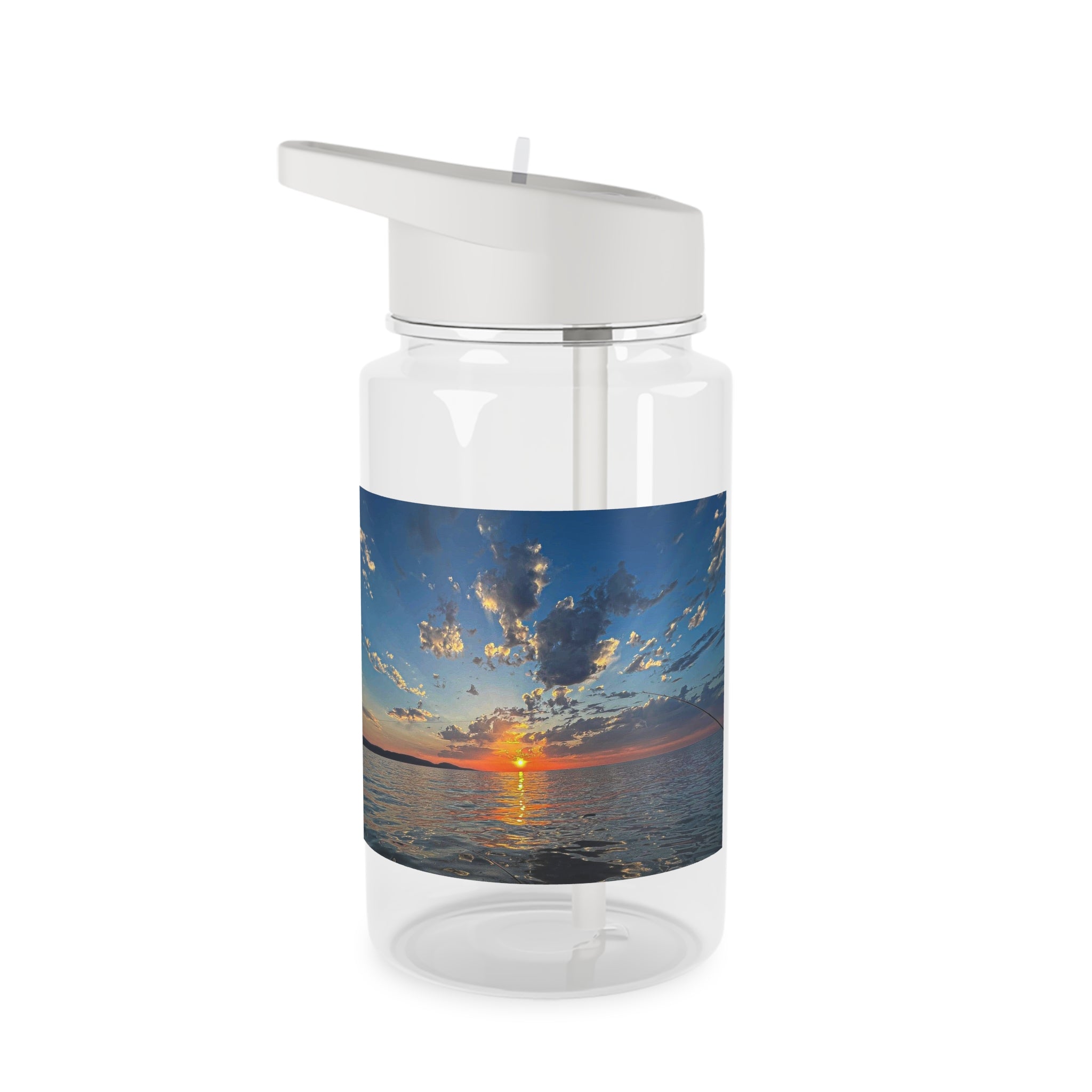 Sunset Ocean Tritan Water Bottle — Scenic Beach Sunrise Photo Bottle with Straw Lid