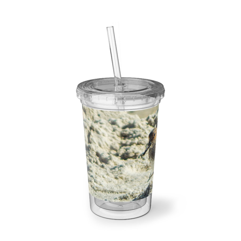 Beach Sandpiper Acrylic Tumbler — Insulated Clear Cup with Coastal Shorebird Photo