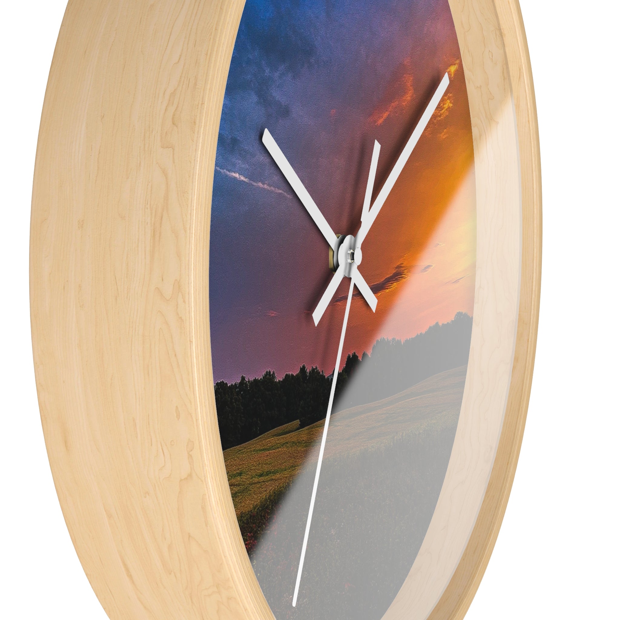 Sunset Meadow Wall Clock — Rustic Landscape Home Decor