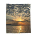 Sunset Over Water Velveteen Plush Blanket — Coastal Sunrise Photo Throw