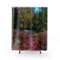 Autumn Forest Shower Curtain — Scenic Fall Leaves River Bathroom Decor