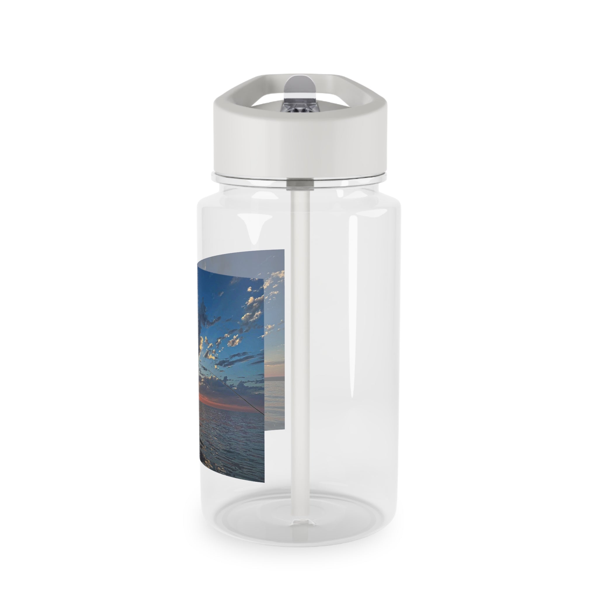 Sunset Ocean Tritan Water Bottle — Scenic Beach Sunrise Photo Bottle with Straw Lid