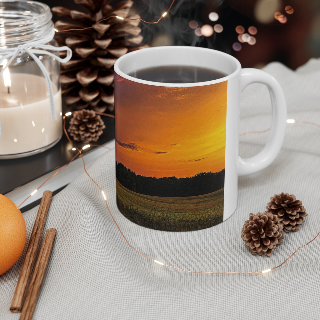 Sunset Field Ceramic Mug — Scenic Countryside Coffee Cup (11oz & 15oz)