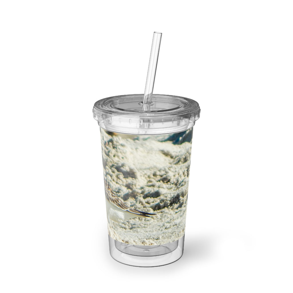 Beach Sandpiper Acrylic Tumbler — Insulated Clear Cup with Coastal Shorebird Photo