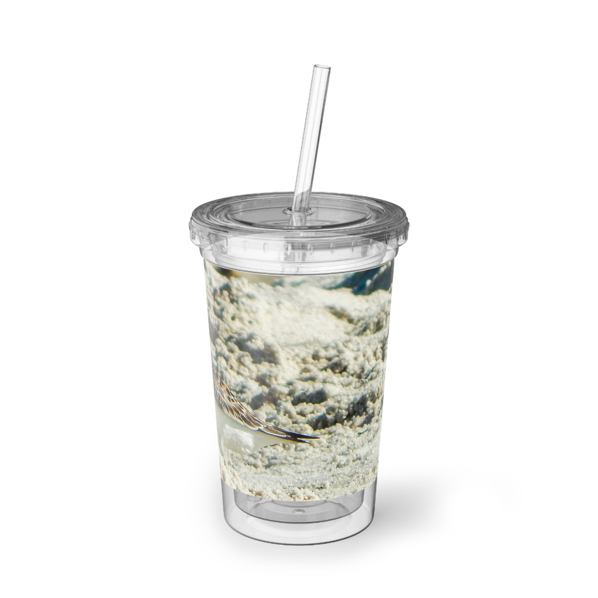 Beach Sandpiper Acrylic Tumbler — Insulated Clear Cup with Coastal Shorebird Photo