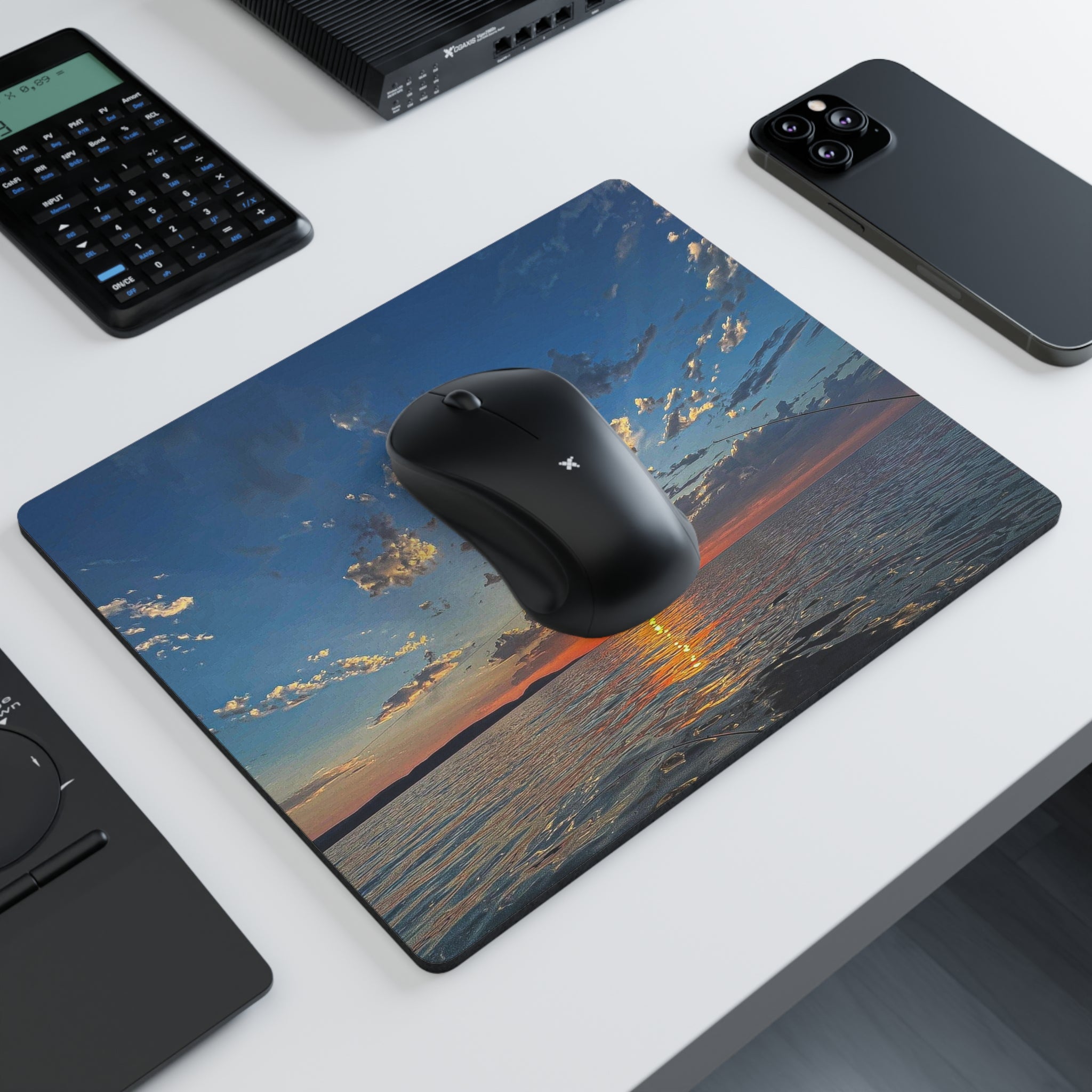 Sunset Over Ocean Rectangular Mouse Pad — Scenic Beach Sunset Desk Mat